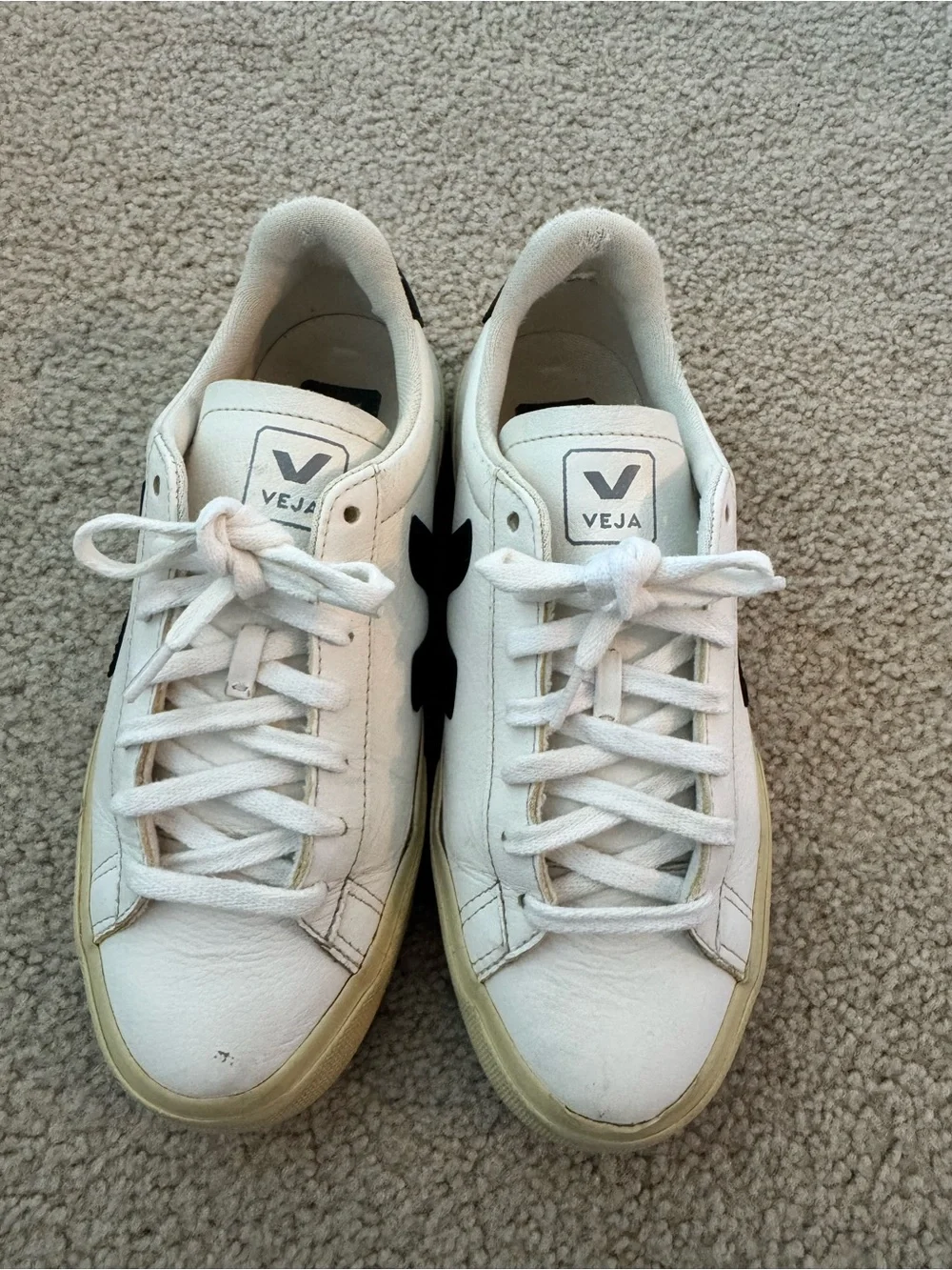 Veja Women’s White Sneakers with Black V Logo and Cream Sole